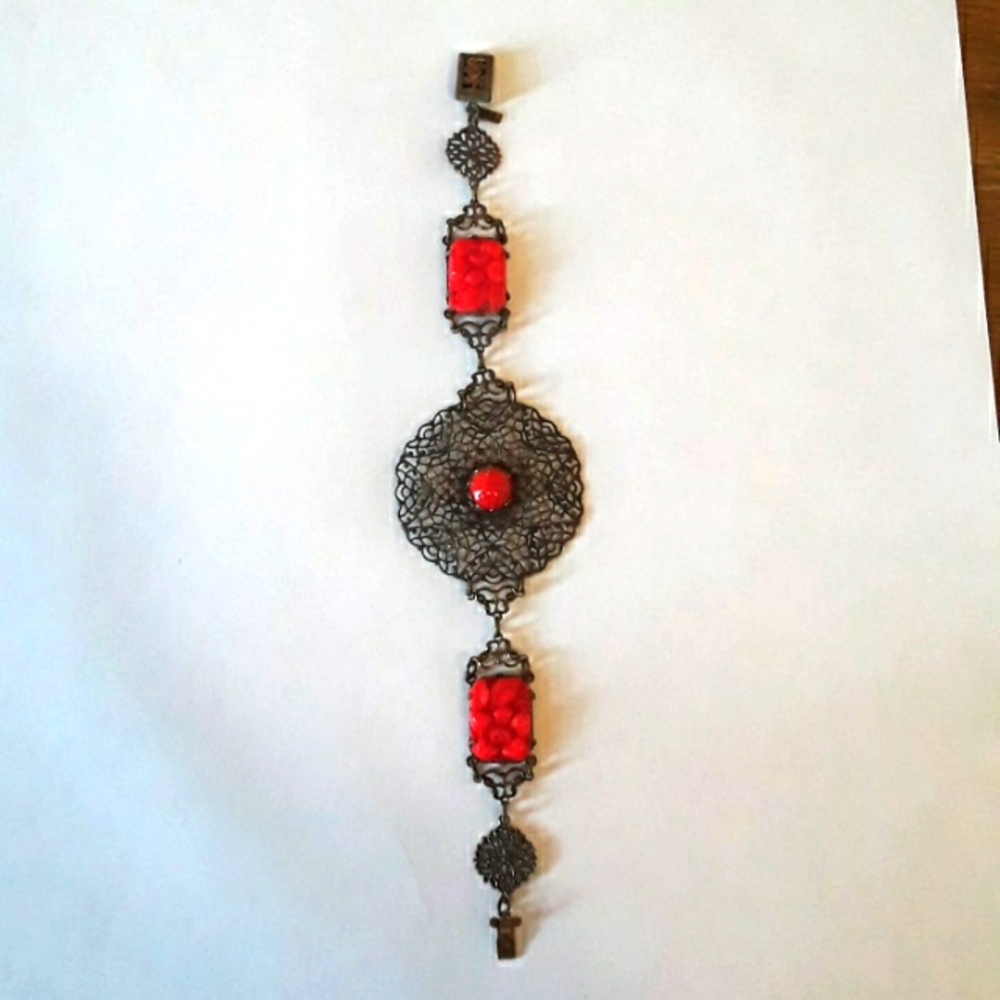 Vintage Sadie Green metal filigree bracelet